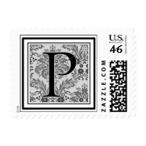 Custom Monogram Initial -Damask Design P postage by aslentz Custom Monogram Initial -Damask Design P postage