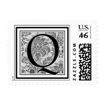 Custom Monogram Initial -Damask Design Q postage