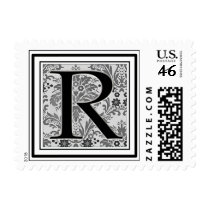Custom Monogram Initial -Damask Design - R postage by aslentz Custom Monogram Initial -Damask Design - R postage