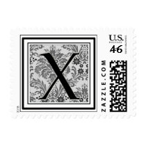 Custom Monogram Initial -Damask Design X postage