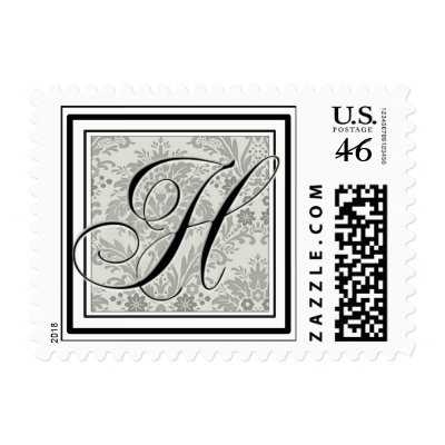 Custom Monogram Initial -Damask Script H Postage Stamp