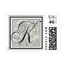 Custom Monogram Initial -Damask Script K postage