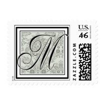 Custom Monogram Initial -Damask Script M postage by aslentz Custom Monogram Initial -Damask Script M postage