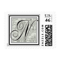 Custom Monogram Initial -Damask Script N postage by aslentz Custom Monogram Initial -Damask Script N postage