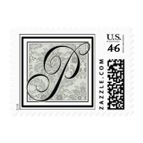 Custom Monogram Initial -Damask Script P postage by aslentz Custom Monogram Initial -Damask Script P postage