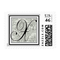 Custom Monogram Initial -Damask Script X postage