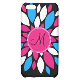 Custom Monogram Initial Hot Pink Teal Blue Flower iPhone 5C Cover