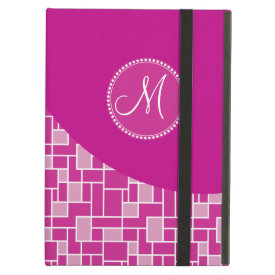 Custom Monogram Initial Magenta Pink Purple Tiles iPad Folio Cases