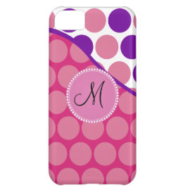 Custom Monogram Initial Pink Purple Polka Dots Case For iPhone 5C