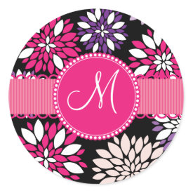 Custom Monogram Initial Purple Pink Flower Art Stickers