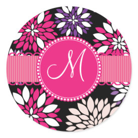 Custom Monogram Initial Purple Pink Flower Art Stickers