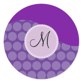 Custom Monogram Initial Purple Polka Dot Wave Sticker
