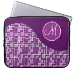 Custom Monogram Initial Purple Tile Wave Pattern Laptop Computer Sleeve