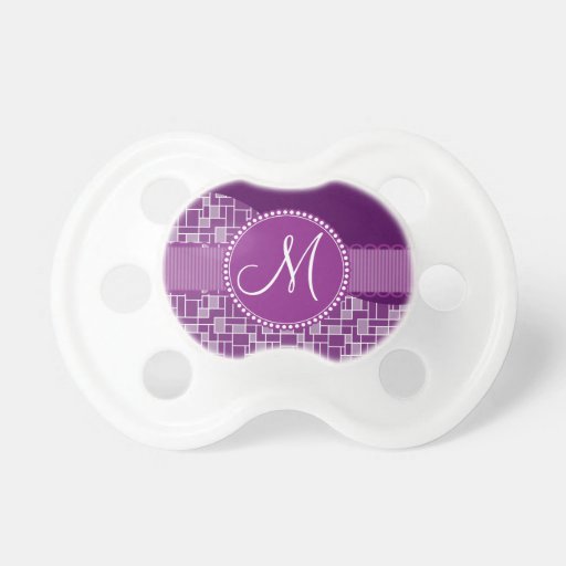 Custom Monogram Initial Purple Tile Wave Pattern Pacifier