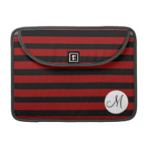 Custom Monogram Initial Red Black Stripes MacBook Pro Sleeves