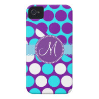 Custom Monogram Initial Teal Purple Polka Dots iPhone 4 Cover