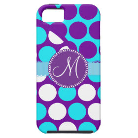 Custom Monogram Initial Teal Purple Polka Dots iPhone 5 Case