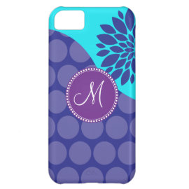 Custom Monogram Initial Teal Purple Polka Dots iPhone 5C Covers