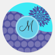 Custom Monogram Initial Teal Purple Polka Dots Sticker