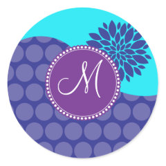 Custom Monogram Initial Teal Purple Polka Dots Stickers