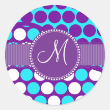 Custom Monogram Initial Teal Purple Polka Dots Sticker
