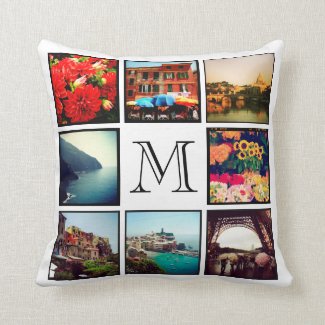 Custom Monogram Instagram Photo Collage Throw Pillows