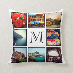 Custom Monogram Instagram Photo Collage Throw Pillow