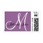 Custom Monogram M Mauve White Wedding Postage