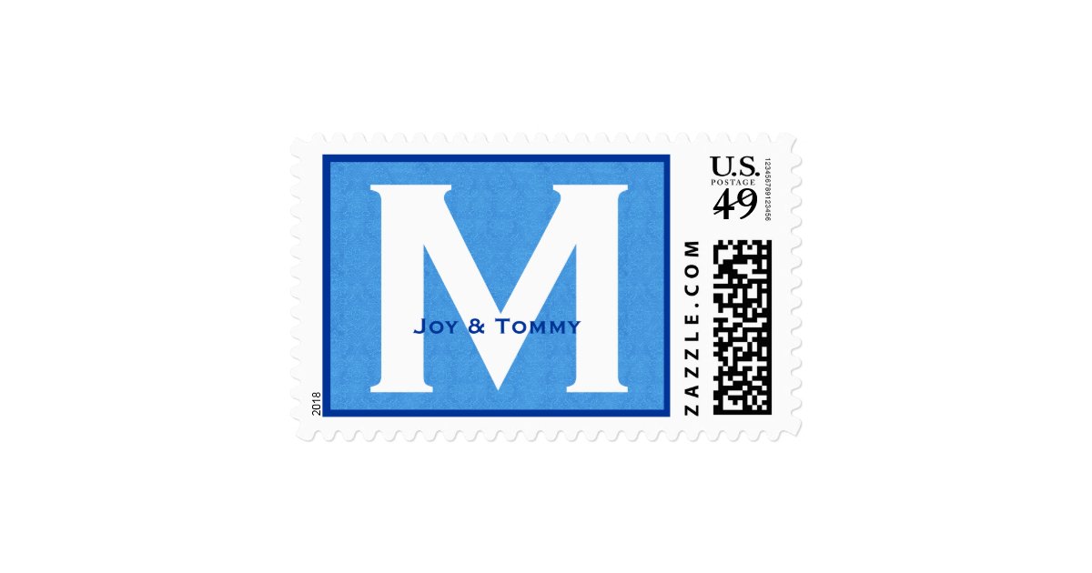 Custom Monogram M or Any Initial Blue V01 Postage Stamp Zazzle