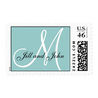 Custom Monogram M Wedding Blue and White Stamp stamp