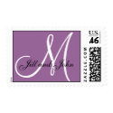 Custom Monogram M Wedding Mauve and White Stamp