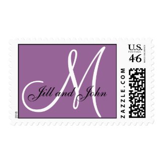 Custom Monogram M Wedding Mauve and White Stamp stamp