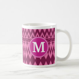 Custom Monogram Magenta Pink Purple Tribal Pattern Coffee Mugs