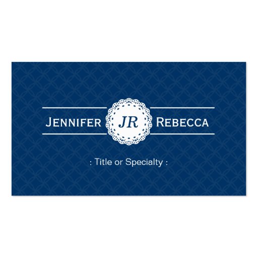 Custom Monogram - Modern Classy Blue and White Business Cards (front side)