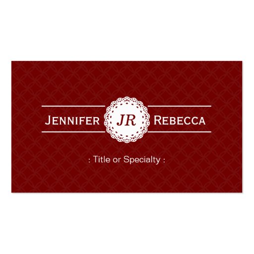 Custom Monogram - Modern Classy Red and White Business Card (front side)