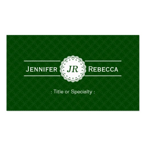 Custom Monogram - Modern Elegant Green and White Business Card (front side)