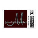 Custom Monogram Names Teal & Brown Wedding Stamp by monogramgallery Custom Monogram Names Teal & Brown Wedding Stamp