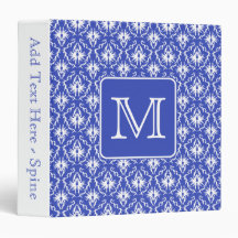 Custom Monogram, on Blue and White Damask Pattern. Binders