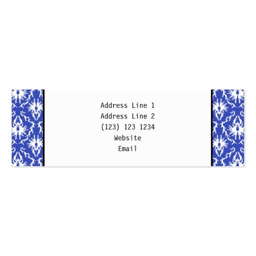 Custom Monogram, on Blue and White Damask Pattern. Business Card Template (back side)