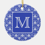Custom Monogram, on Blue and White Damask Pattern. Ornament