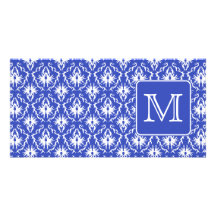 Custom Monogram, on Blue and White Damask Pattern. Photo Greeting Card