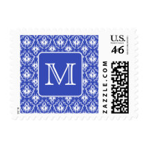 Custom Monogram, on Blue and White Damask Pattern. Stamps