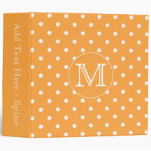 Custom Monogram. Orange and White Polka Dot. 3 Ring Binder