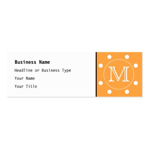 Custom Monogram. Orange and White Polka Dot. Business Card Templates