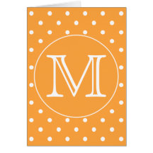 Custom Monogram. Orange and White Polka Dot. Greeting Card