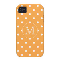 Custom Monogram. Orange and White Polka Dot. iPhone 4/4S Cover