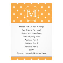 Custom Monogram. Orange and White Polka Dot. Invite