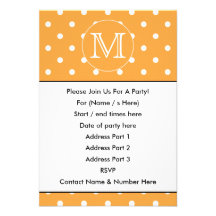 Custom Monogram. Orange and White Polka Dot. Invites
