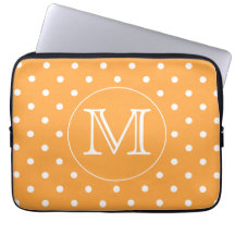 Custom Monogram. Orange and White Polka Dot. Laptop Sleeves