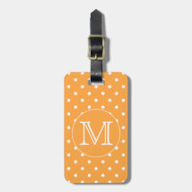 Custom Monogram. Orange and White Polka Dot. Tag For Luggage